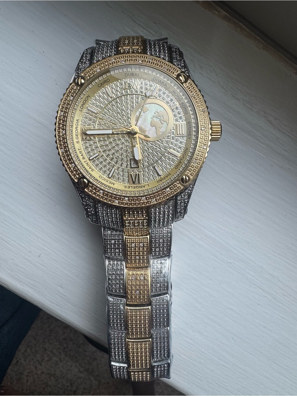 Gold and Silver Men's Crystal Bracelet Watch